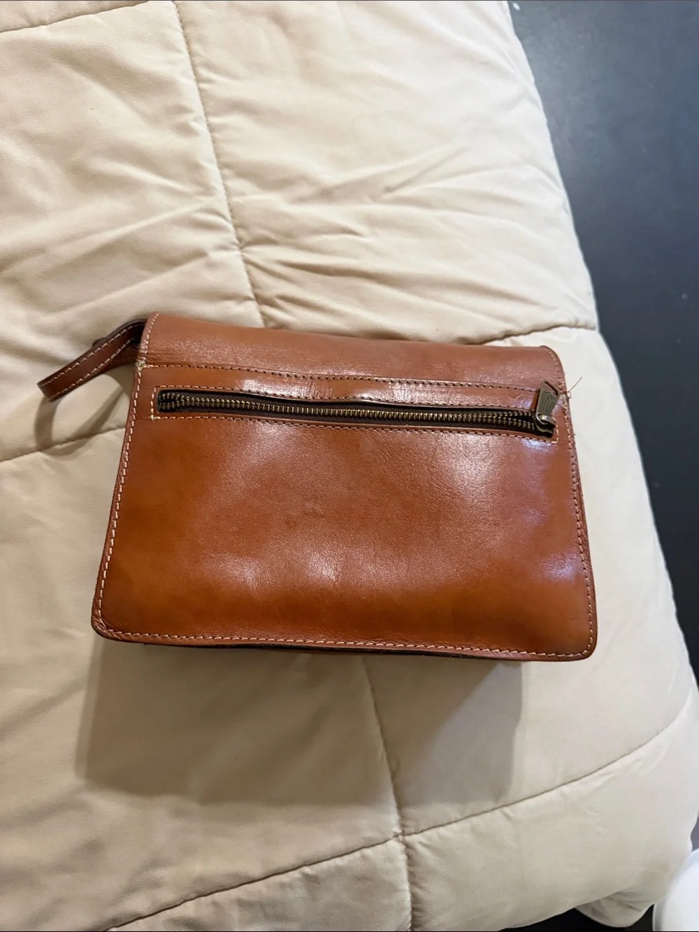 Classic Leather Wristlet Clutch - Tan